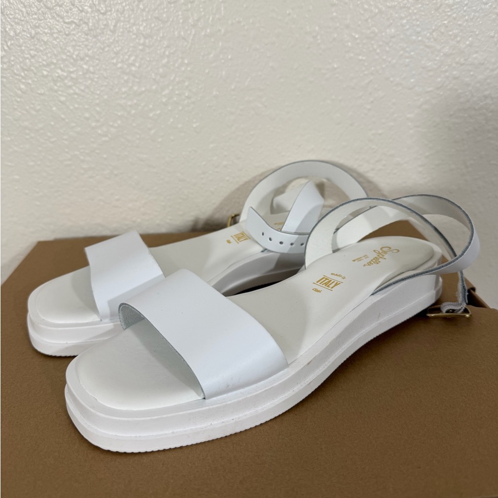 Seychelles Italian Leather White Flat Sandal With Ankle Strap Size 8.5 New - Picture 4 of 10